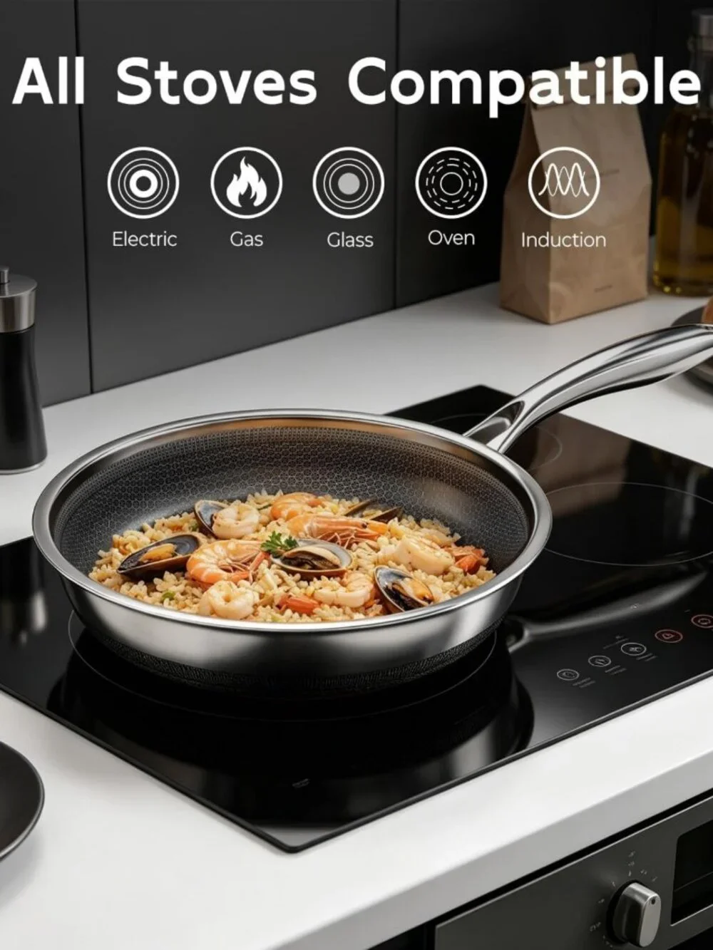 Nonstick 8-Inch Frying Pan with Lid, Honeycomb Stainless Steel Skillet, Oven
